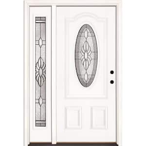 50.5 in.x81.625 in. Sapphire Patina 3/4 Oval Lite Unfinished Smooth Left-Hand Fiberglass Prehung Front Door w/Sidelite