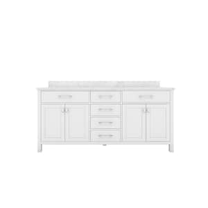 STYLE1 72 in. W x 22 in. D x 35 in. H Ceramic Sink Freestanding Bath Vanity in White with Carrara White Marble Top