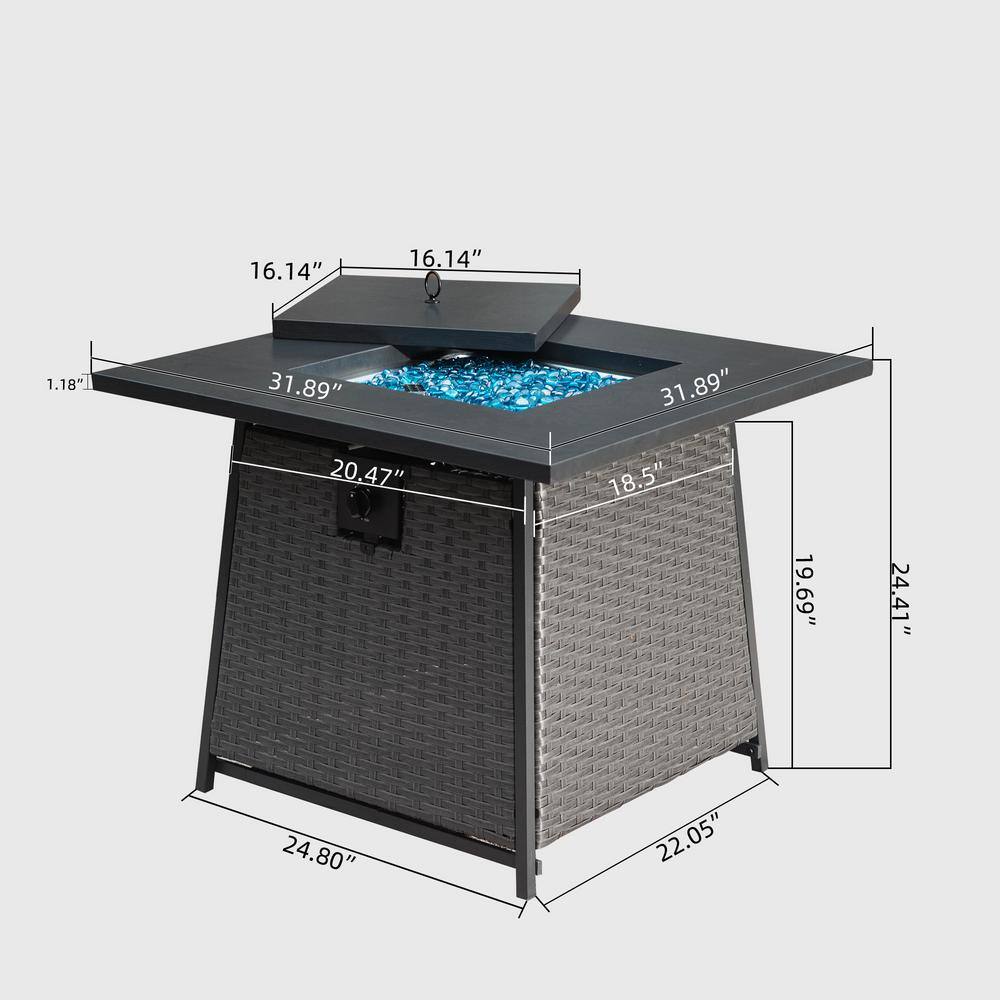 32" Black Steel Propane Gas Fire Pit Table with Wicker Base