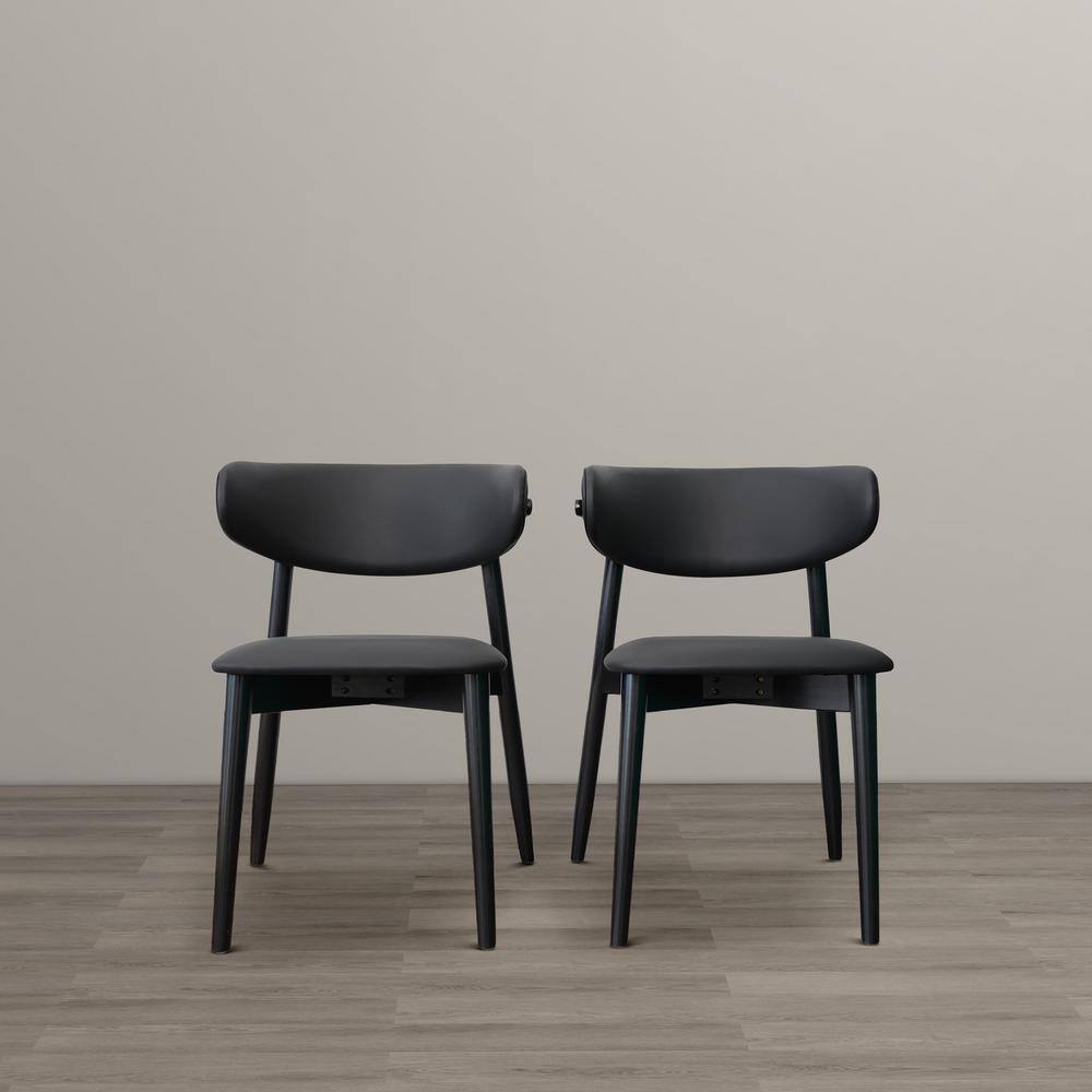 Black Faux Leather Upholstered Side Chairs with Wooden Legs (Set of 2)