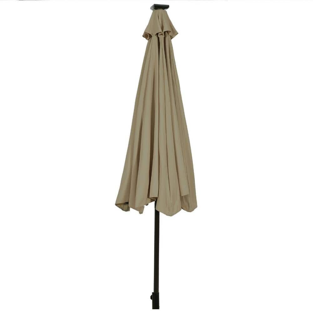 10 ft. Polyester and Metal Market Patio Umbrella with Solar LED Lights, Crank Lift, Push Button Tilt, Tan price history on PriceWatchPro