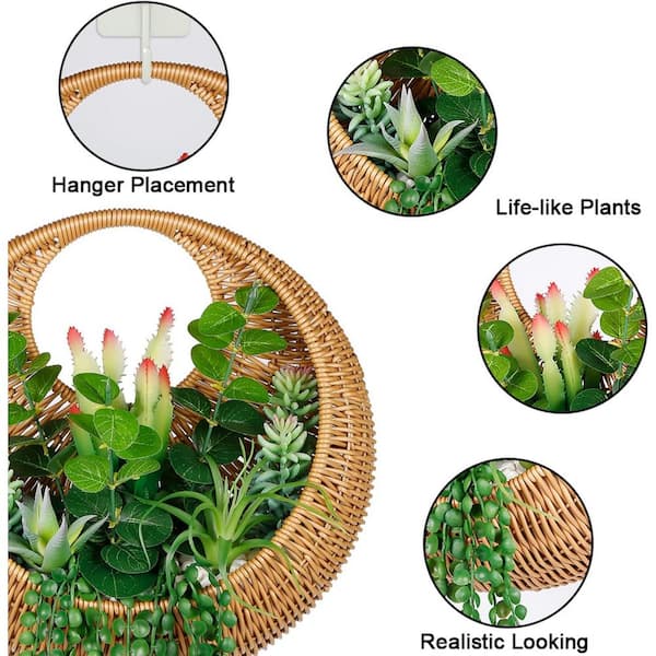 Wall Decor, Hanging Artificial Succulent Planted in Woven Basket offers for Decor