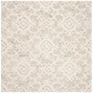 Blossom Gray/Ivory 4 ft. x 4 ft. Floral Antique Square Area Rug