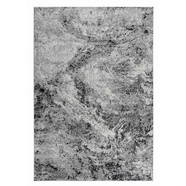 Sakarya Collection Grey Black 2 ft. x 15 ft. Contemporary Abstract Splash Indoor Area Rug