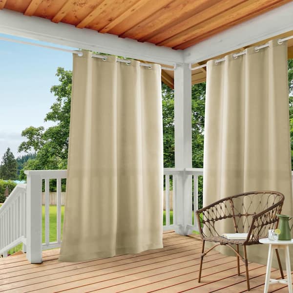 EXCLUSIVE HOME Cabana Natural Solid Light Filtering Grommet Top Indoor/Outdoor Curtain, 54 in. W x 108 in. L (Set of 2)