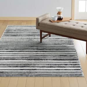 Treasure Striped Light Grey/Charcoal Grey 5 ft. x 7 ft. Striped Machine Washable Runner Area Rug
