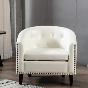 Modern White Nailhead Trim PU Leather Tufted Barrel Chair Accent Chair for Living Room Bedroom Club Chairs