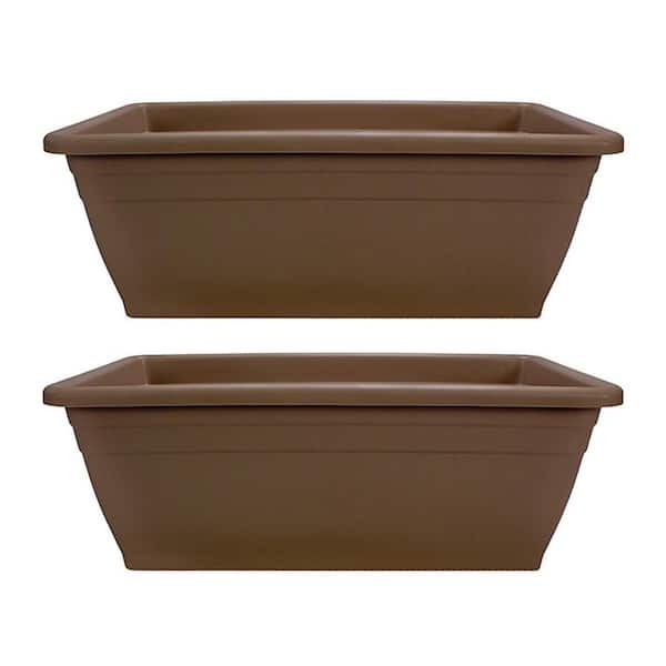 12 in. Brown Outdoor Plastic Deck Flower Planter Box (2-Pack)