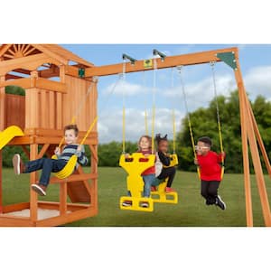 Timber Valley Complete Wooden Swing Set with Wood Roof, Glider Swing, Multicolor Playset Accessories and Yellow Slide