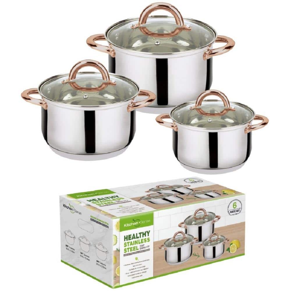 6-Piece Stainless Steel Casserole Set with Copper Handles