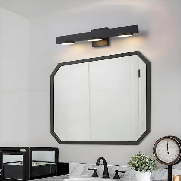 23.75 in. 3-Light Black Aluminum Dimmable LED Bathroom Vanity Light with Frosted Acrylic Shade