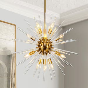 Calzada 12-Light Contemporary Gold Sputnik Sphere Chandelier with Clear Glass Rod