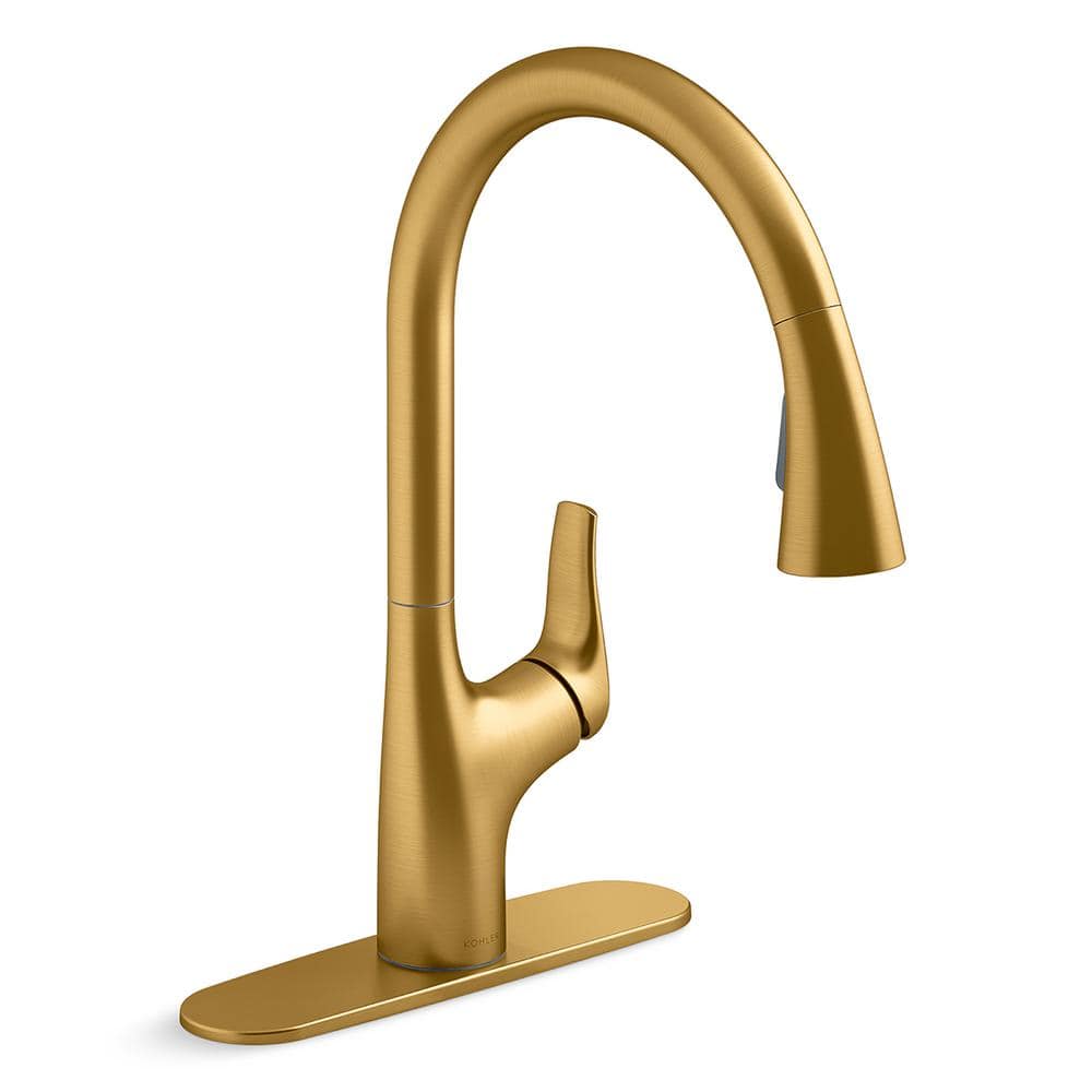 KOHLER Trove Single Handle Pull Down Sprayer Kitchen Faucet in Vibrant Brushed Moderne Brass