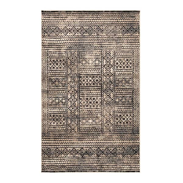 Navajo Cream 8 ft. x 10 ft. Floral Geometric Border Indoor Area Rug