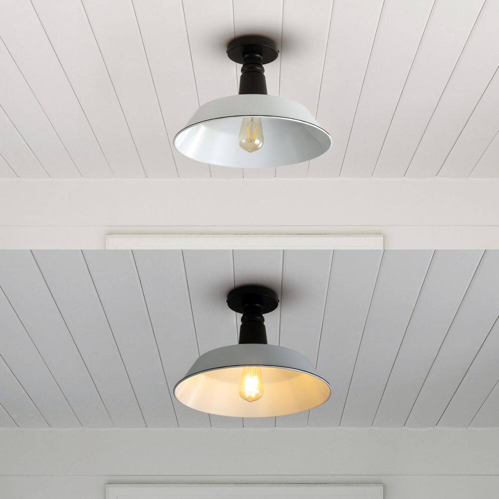 Camila Modern Farmhouse 14" White & Black Metal LED Flush Mount