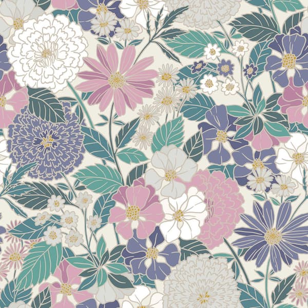 Beige Bohemian Floral Vinyl Peel and Stick Matte Wallpaper