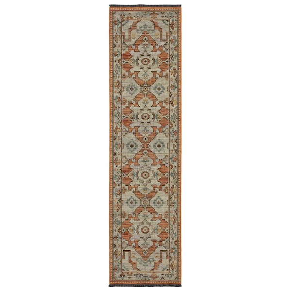 Leo 2 ft. x 10 ft. Rust/Blue Oriental Area Rug