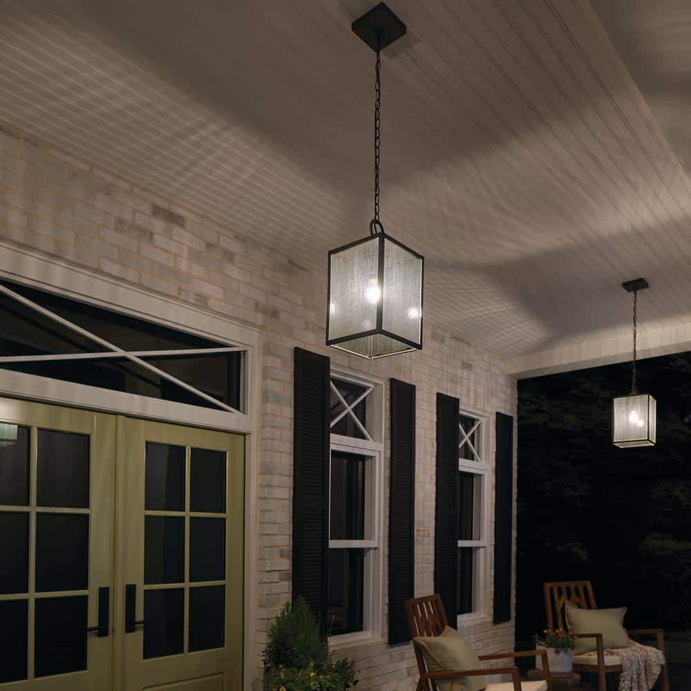 Lahden 9" Distressed Bronze Outdoor Pendant with Clear Glass
