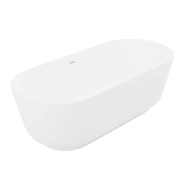 ANZZI Sabbia Series 71 in. x 32 in. Flat Bottom Solid Surface Freestanding Soaking Bathtub with Center Drain in Matte White