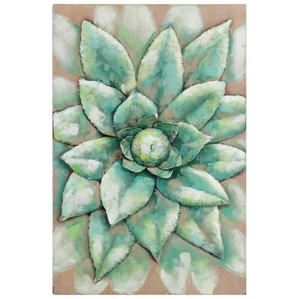 Hand Painted Green Iron Succulent Wall Art, 24" x 16"