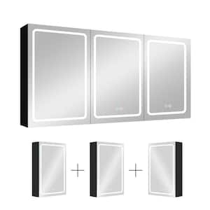 60 in. W x 30 in. H Rectangular Aluminum Medicine Cabinet with Mirror, LED Dimmable Light and 3-Door Cabinets