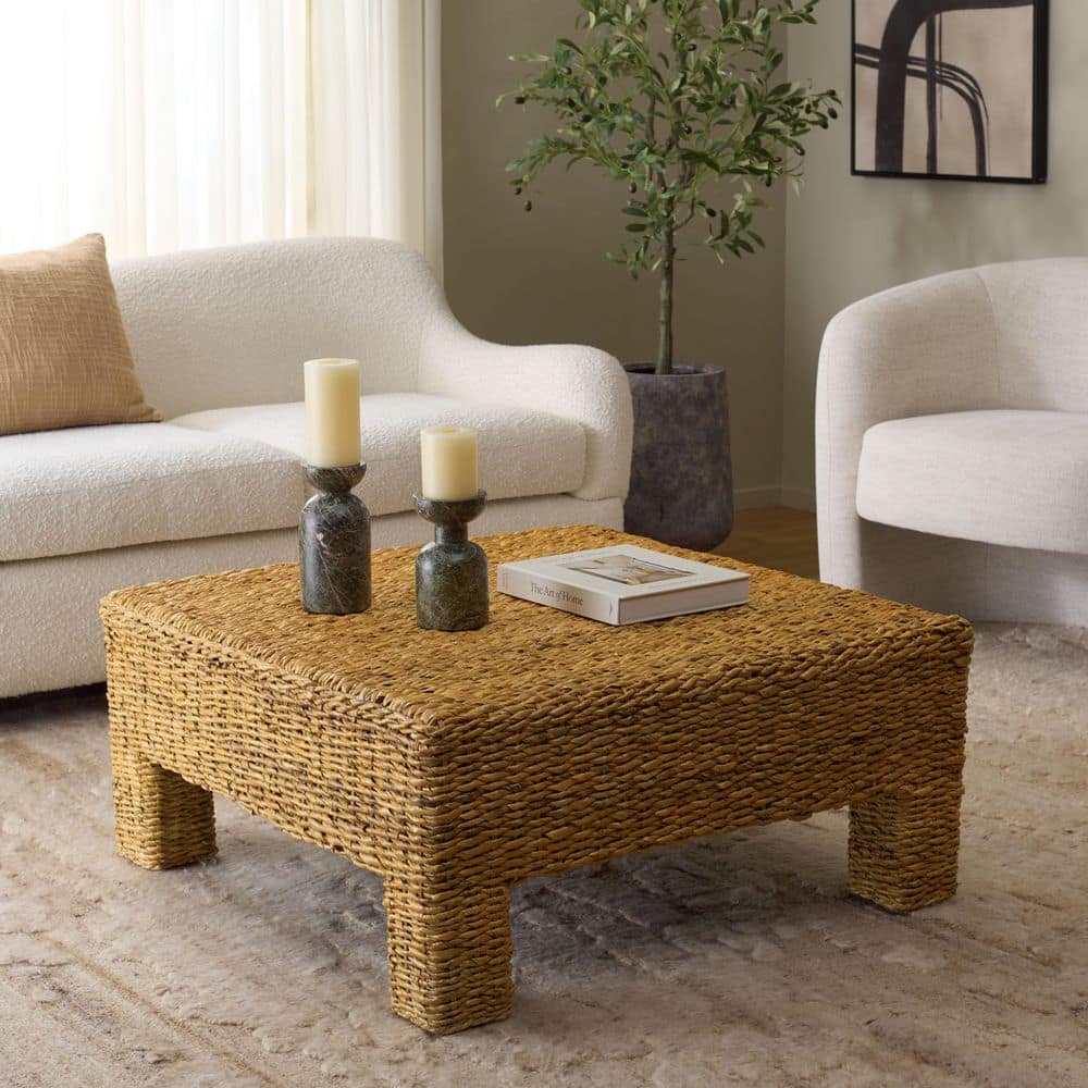 SAFAVIEH Donovan 36 in. Natural Square Woven Wicker Coffee Table