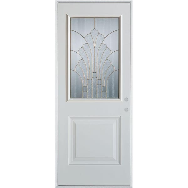 Stanley Doors 32 In X 80 In Art Deco 1 2 Lite 1 Panel Painted White Steel Prehung Front Door 1350s B 32 L The Home Depot