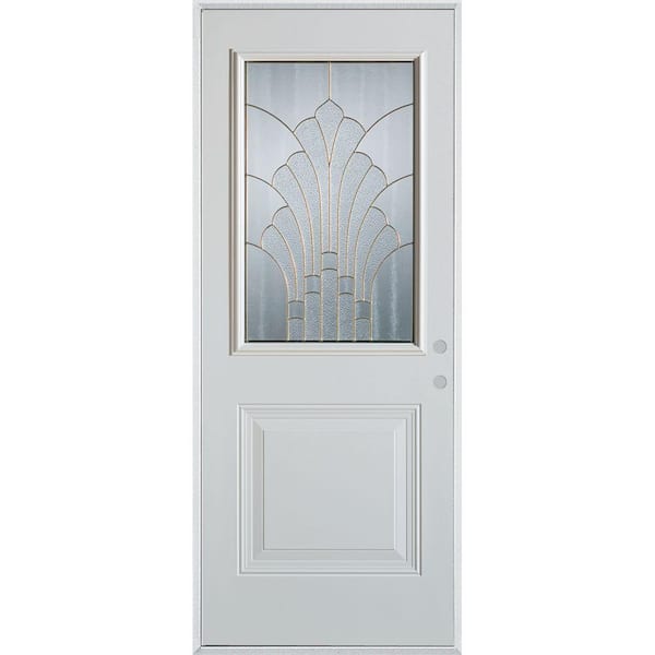 36 in. x 80 in. Art Deco 1/2 Lite 1-Panel Painted White Left-Hand Inswing Steel Prehung Front Door
