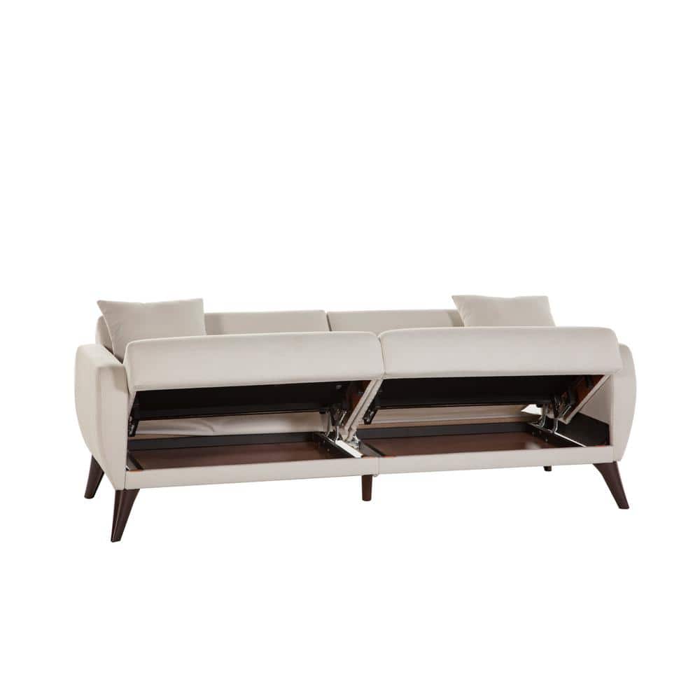 Beige Twin Fabric Sectional with Storage and Rolled Arms