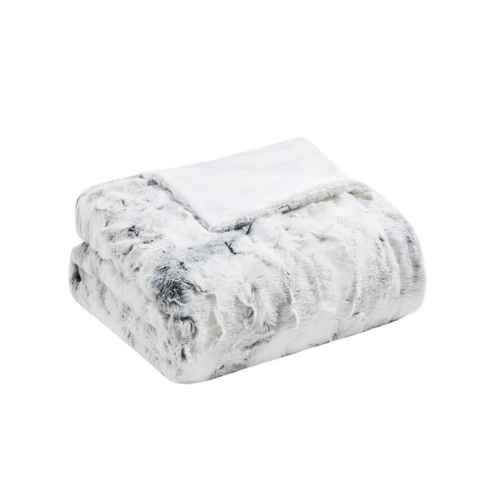 Oversized Grey Faux Fur Reversible Winter Throw