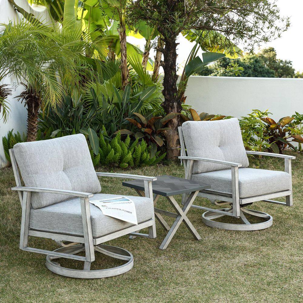 Light Gray 3-Piece Aluminum Outdoor Patio Chat Set with Swivel Sofa Chairs and Beige Cushions price history on PriceWatchPro