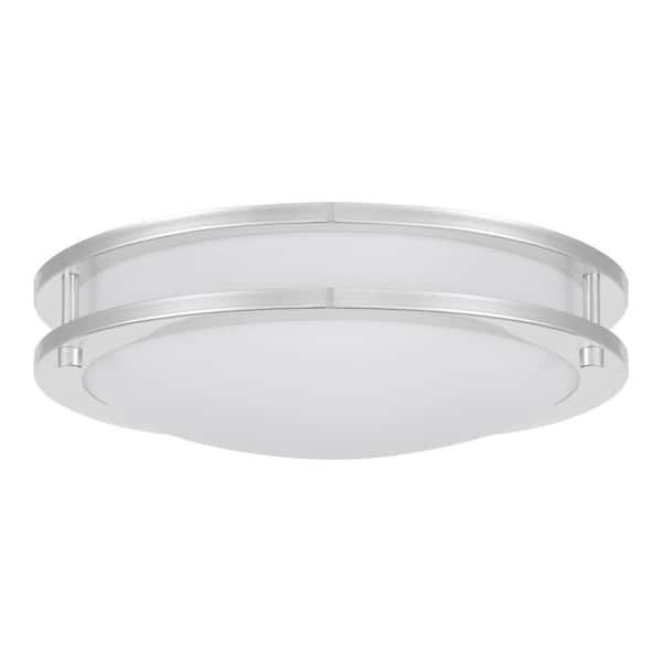 Hampton Bay Flaxmere 12 in. Chrome Dimmable Integrated LED Flush Mount Ceiling Light with Frosted White Glass Shade