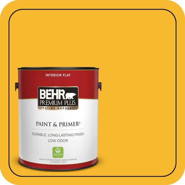 BEHR PREMIUM PLUS 1 gal. Home Decorators Collection #HDC-MD-02A Yellow Groove Flat Low Odor Interior Paint & Primer