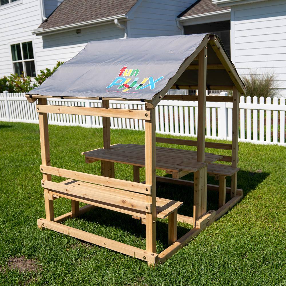 Funphix Wooden Kids Playhouse with Table and Benches