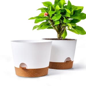 Plant Pot 12 in., White Plastic Self Watering for Indoor/Outdoor Plants with Drainage Hole, Flower Pots (2-Pack)