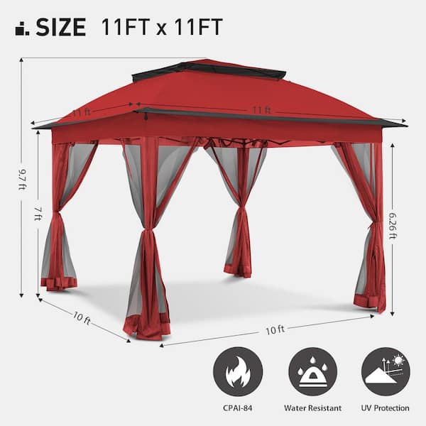 bur igen abort JOYSIDE 11 ft. x 11 ft. Red Steel Pop-up Gazebo with Mosquito Netting  JS-GWC-J02-RED - The Home Depot