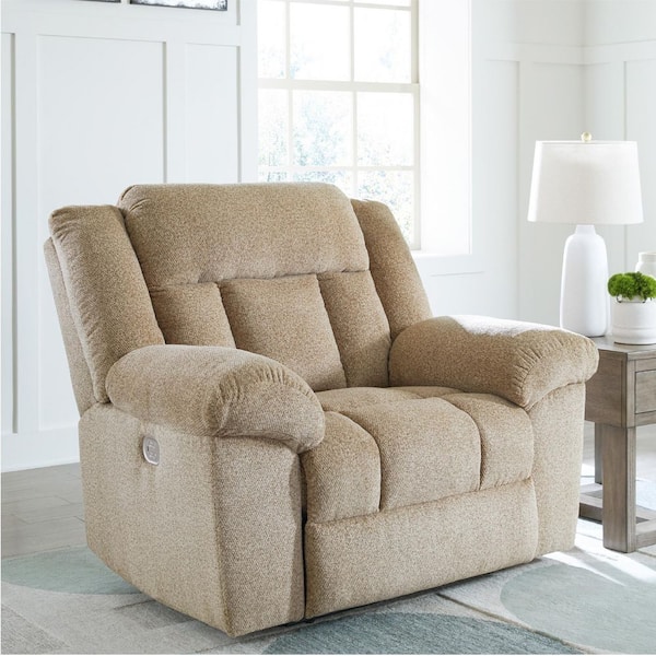 Tip-Off Beige Polyester Standard (No Motion) Power Recliner with Adjustable Headrest