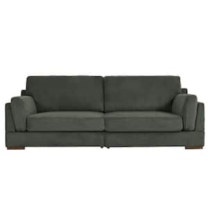 90 in. Square Arm Corduroy Fabric Rectangle Upholstered 2-Seater Sofa in Green with Wood Frame