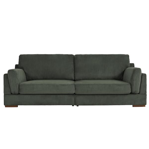 Uixe 90 in. Square Arm Corduroy Fabric Rectangle Upholstered 2-Seater Sofa in Green with Wood Frame