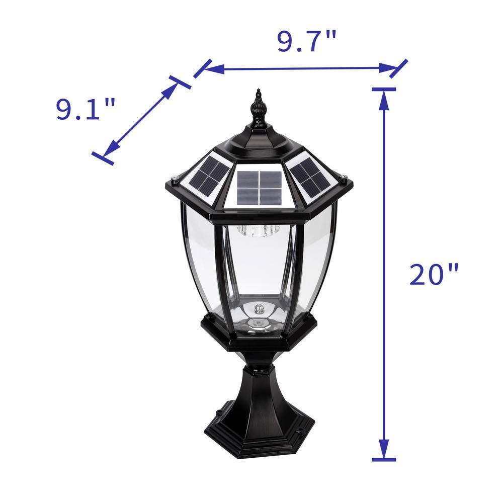 Black Aluminum Solar Post Light with Clear Glass