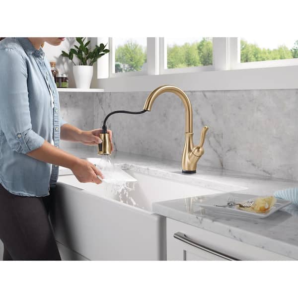 Leland Gold Touch2O with Touchless Technology Single Handle Pull Down Sprayer Kitchen Faucet in Champagne Bronze