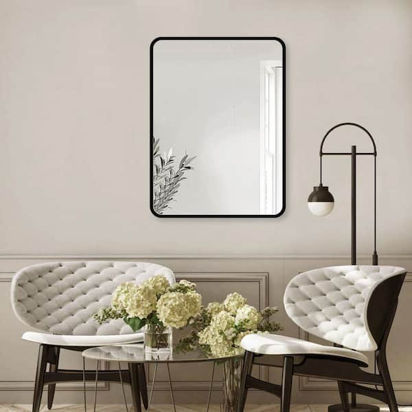Kiva 24 in. W x 32 in. H Rectangle Framed Wall Mirror Modern Deco Bathroom Vanity Mirror in Matte Black