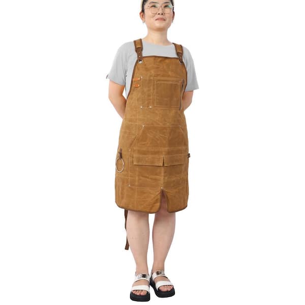 Huluwat Brown Long Heavy-Duty Adjustable Waxed Canvas Apron, Water