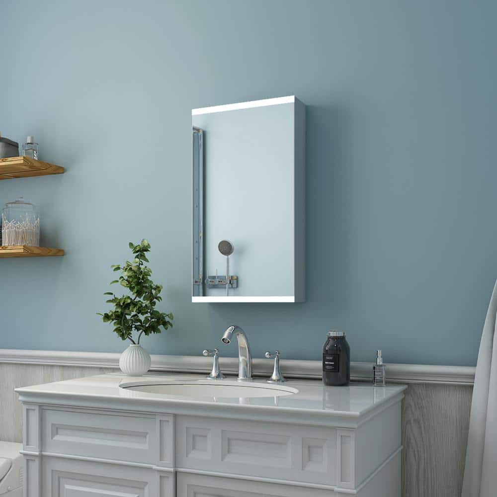 15 in. W x 26 in. H Silver Aluminium Surface Mount Medicine Cabinet with Mi