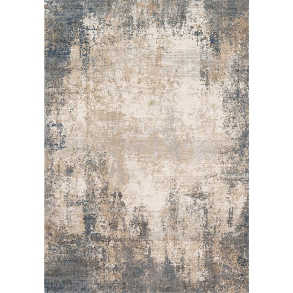 LOLOI II Teagan Ivory/Mist 9 ft. 9 in. x 13 ft. 6 in. Modern Abstract Area Rug