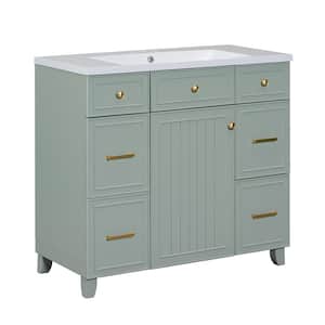 36 in. W x 18 in. D x 34.3 in. H Single Sink Freestanding Bath Vanity in Green with White Cultured Marble Top