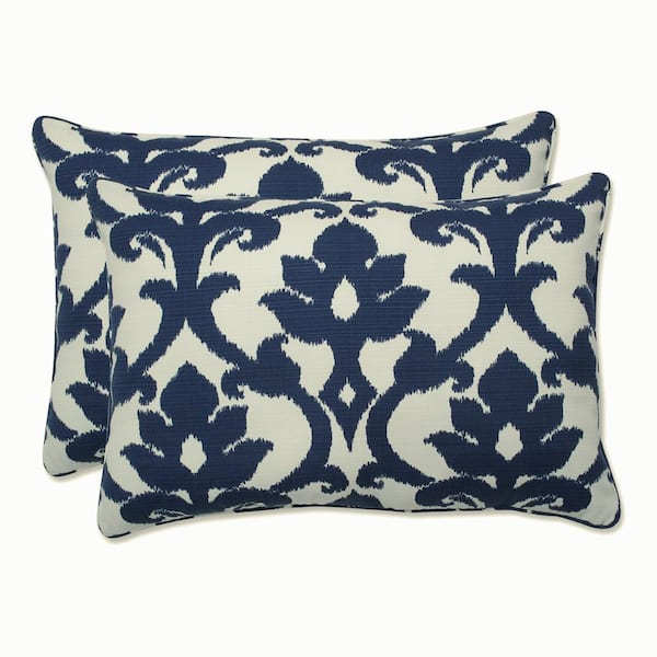Pillow Perfect Demask Blue Rectangular Outdoor Lumbar Throw Pillow 2-Pack