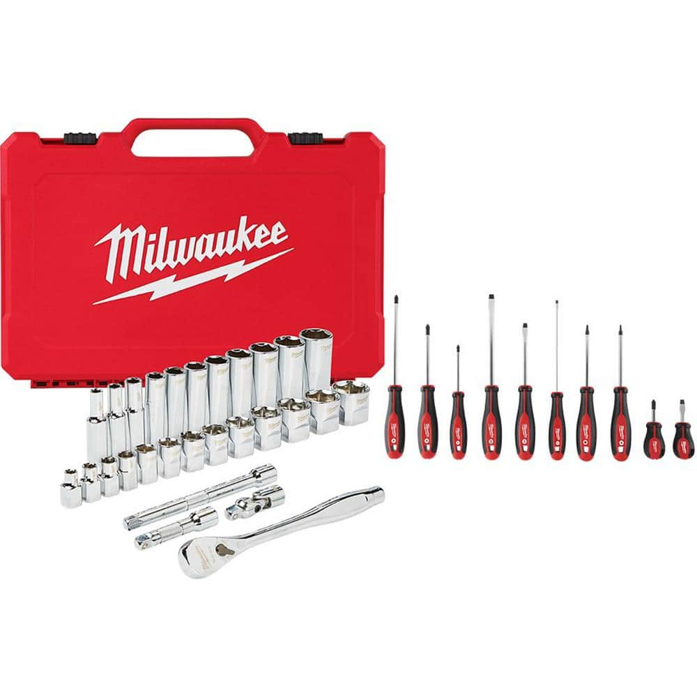 Milwaukee 3/8 in. Drive SAE Ratchet and Socket Mechanics Tool Set with  Screwdriver Set (38-Piece) 48-22-9408-48-22-2710 - The Home Depot