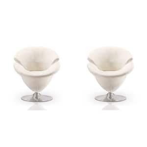 Tulip White and Polished Chrome Velvet Swivel Accent Chair (Set of 2)