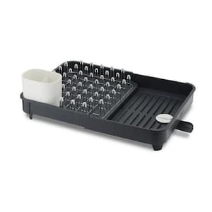 PVC Expandable Countertop Dish Rack in Gray with Moveable Cutlery Holder